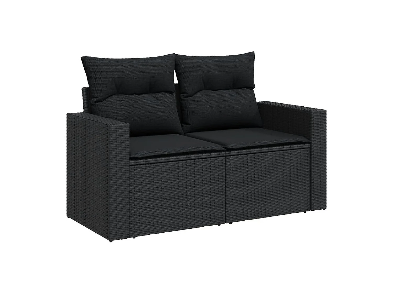 9 pcs conjunto de sofás p/ jardim c/ almofadões vime PE preto