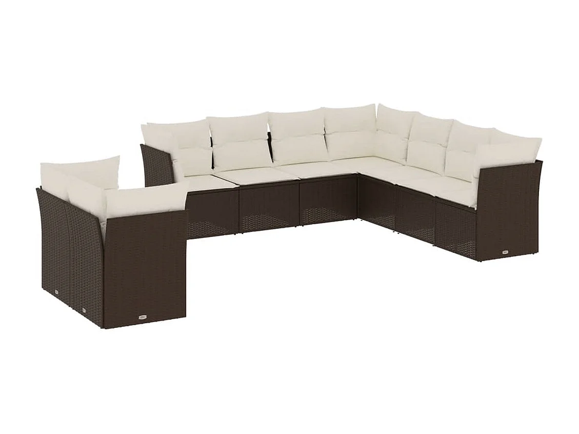 9-delige Loungeset met kussens poly rattan bruin