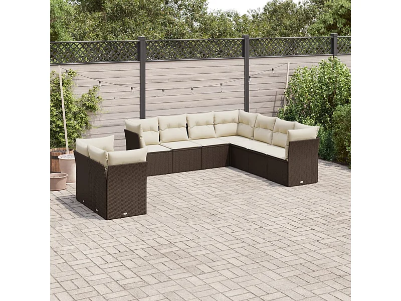 9-delige Loungeset met kussens poly rattan bruin