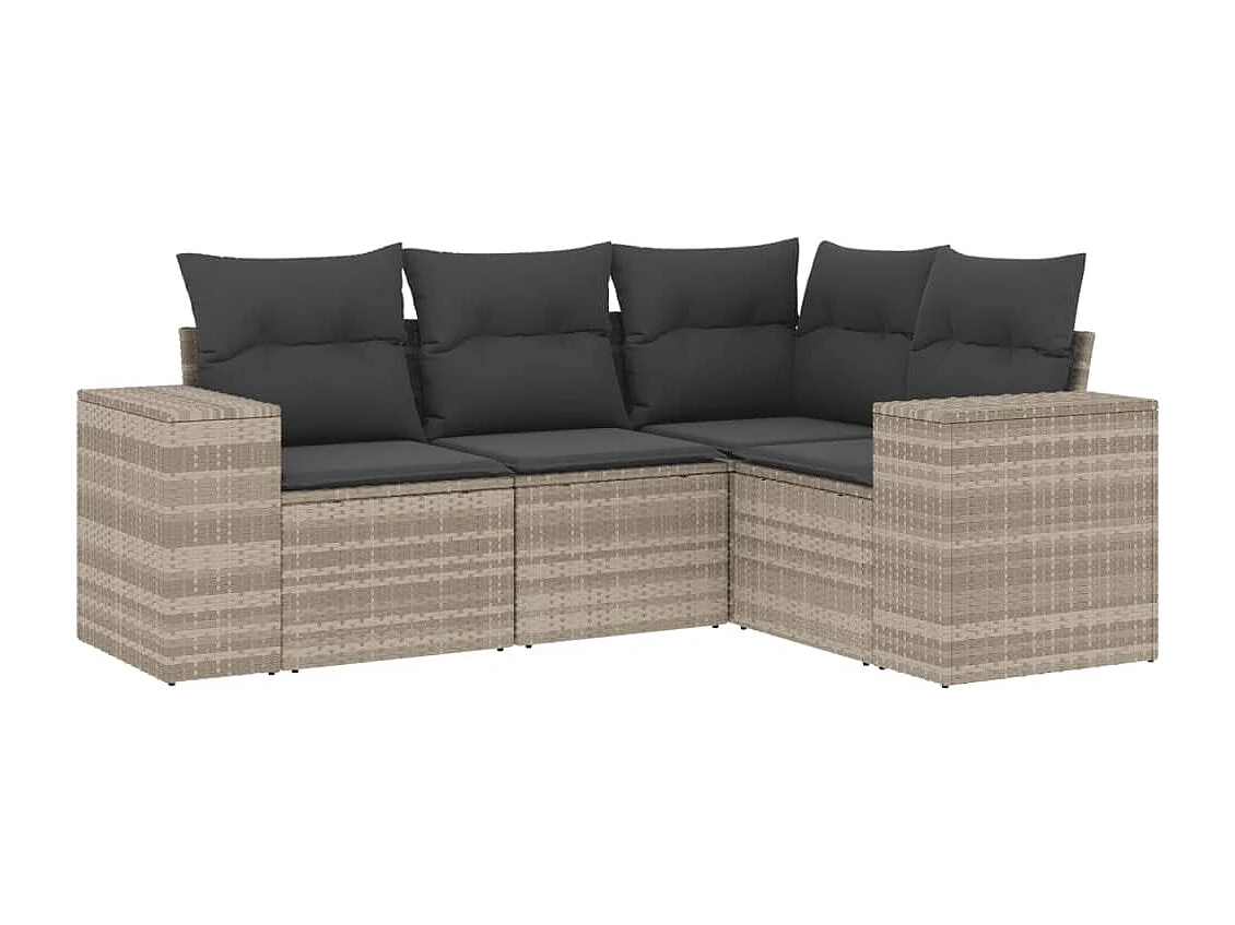 Salon de jardin 4 pcs avec coussins gris clair résine tressée