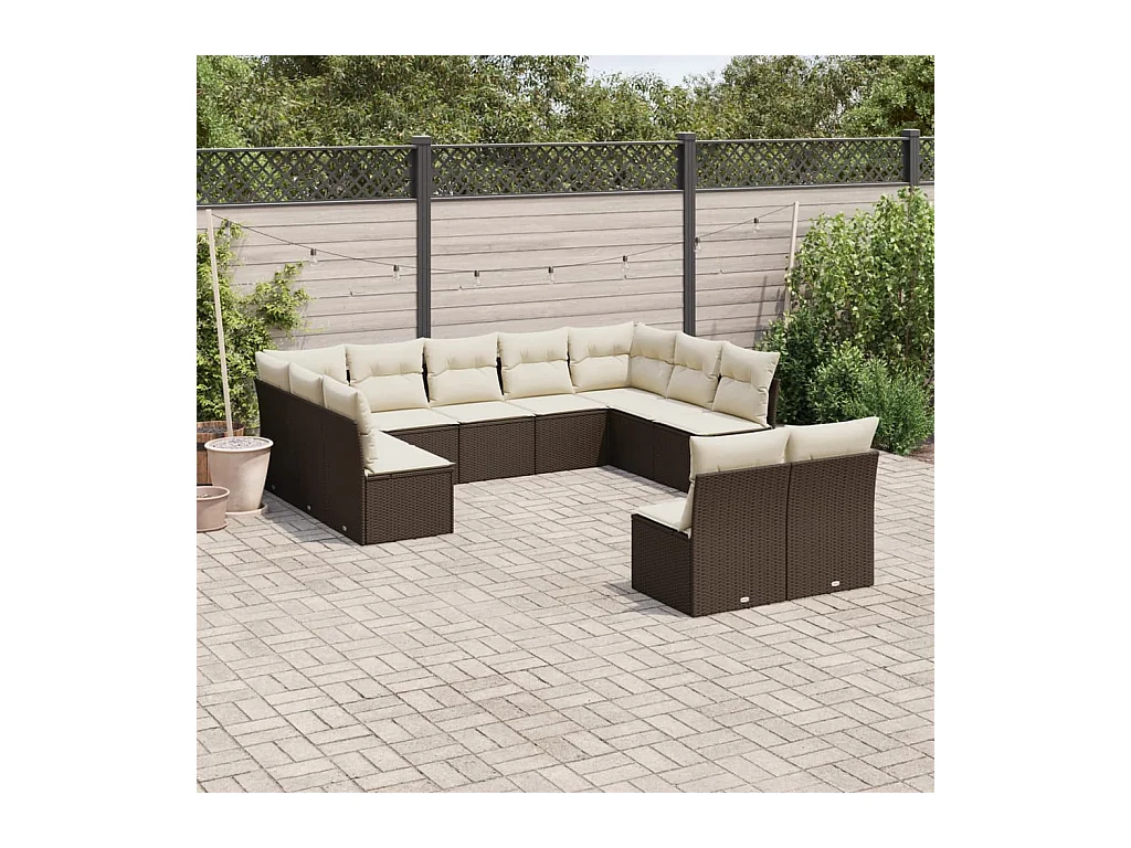 Set Divani da Giardino 11 pz con Cuscini Polyrattan Marrone