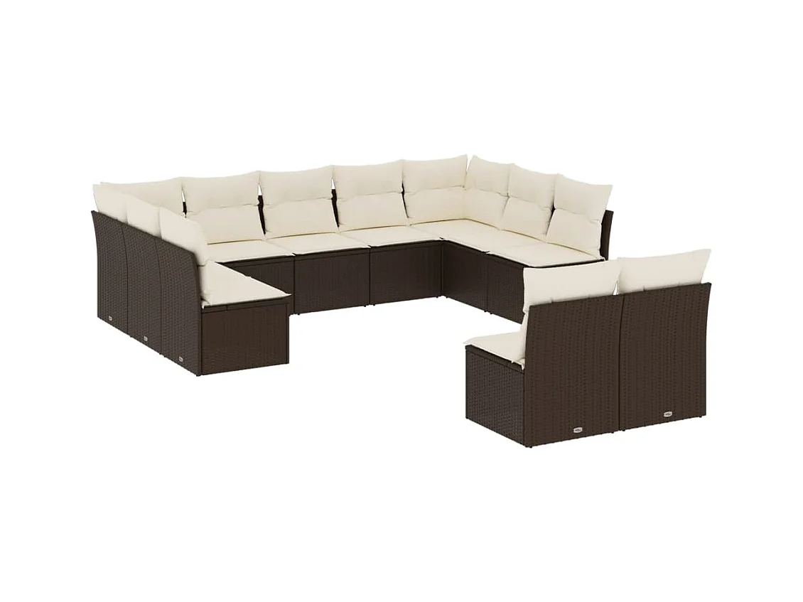 Salon de jardin et coussins 11 pcs marron résine tressée