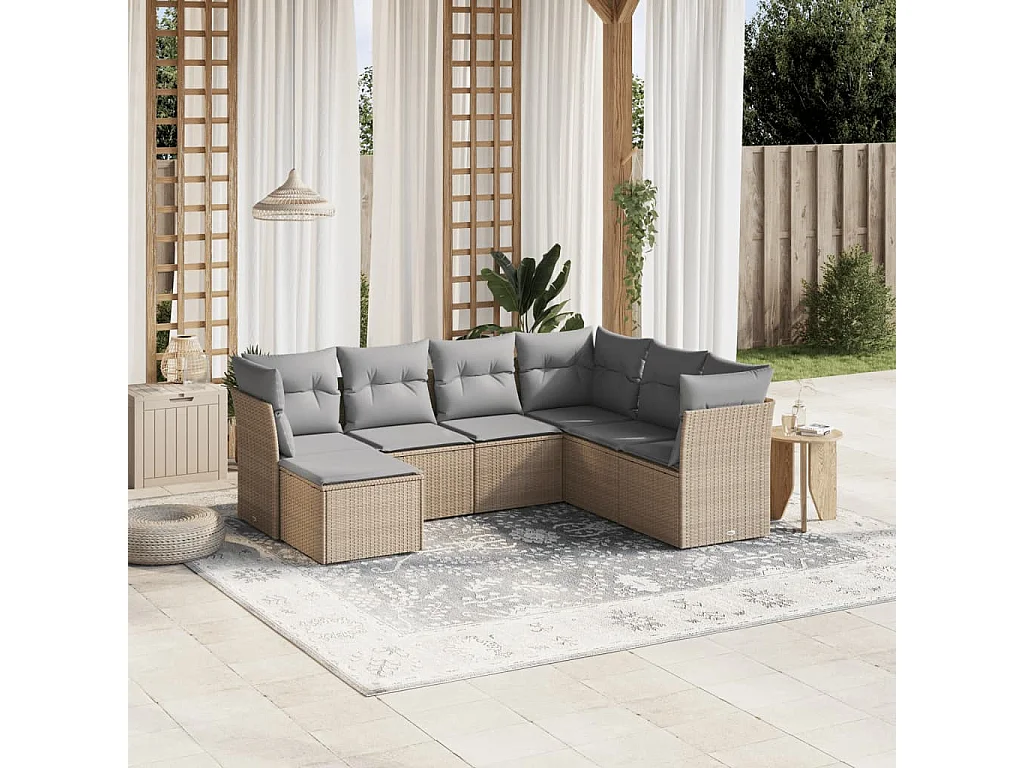 Salon de jardin avec coussins 7pcs mélange beige résine tressée
