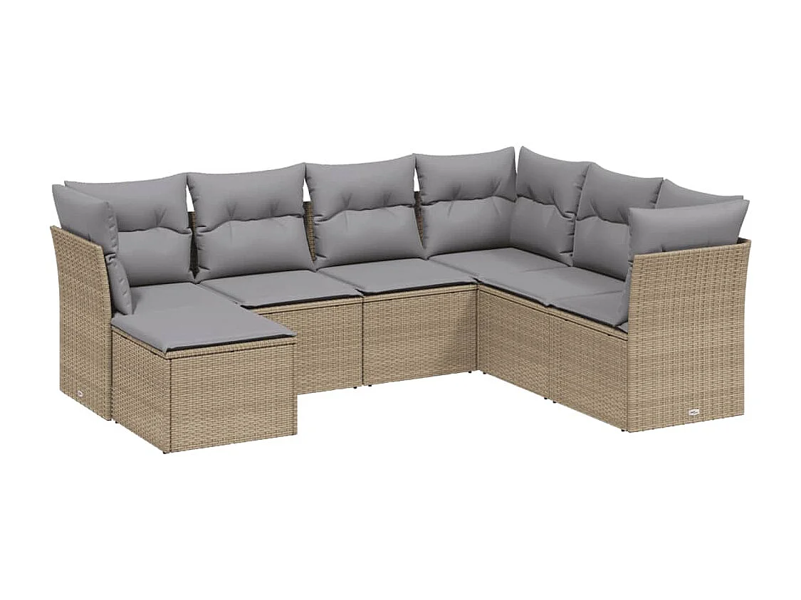 Salon de jardin avec coussins 7pcs mélange beige résine tressée