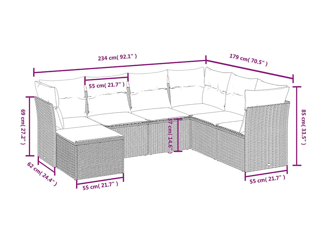 Salon de jardin avec coussins 7pcs mélange beige résine tressée