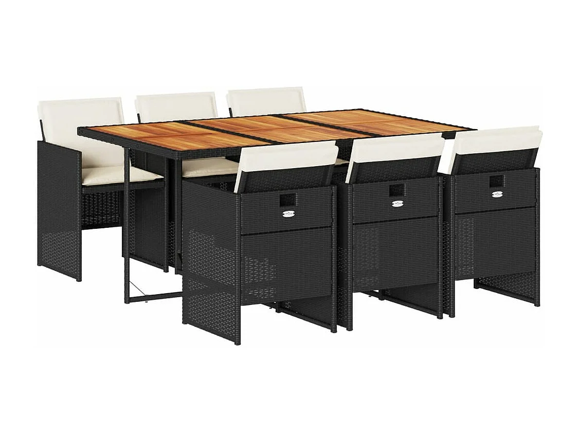Ensemble à manger de jardin coussins 7pcs Noir Résine tressée