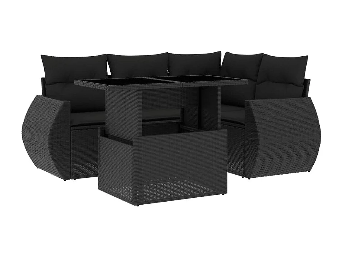 Set Divani da Giardino 5 pz con Cuscini in Polyrattan Nero