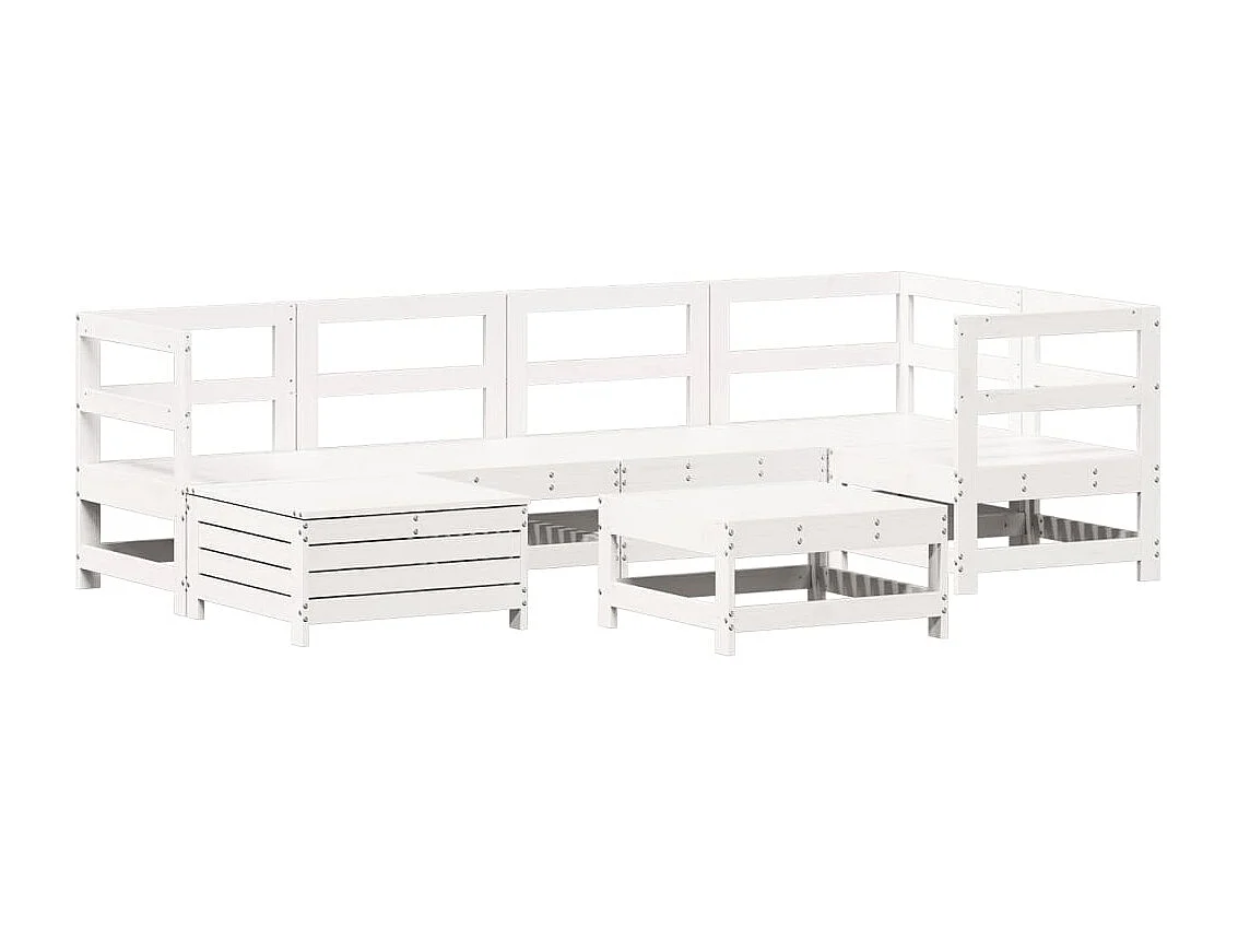 Salon de jardin 7 pcs blanc bois de pin massif