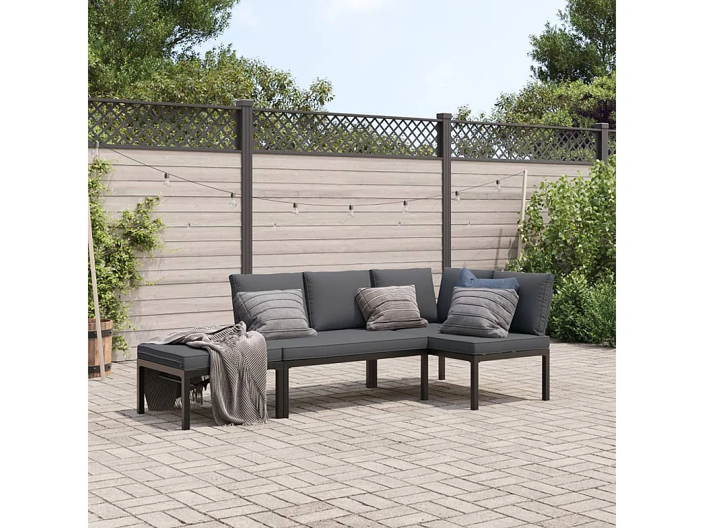 Set Divani da Giardino 3 pz con Cuscini in Alluminio Nero