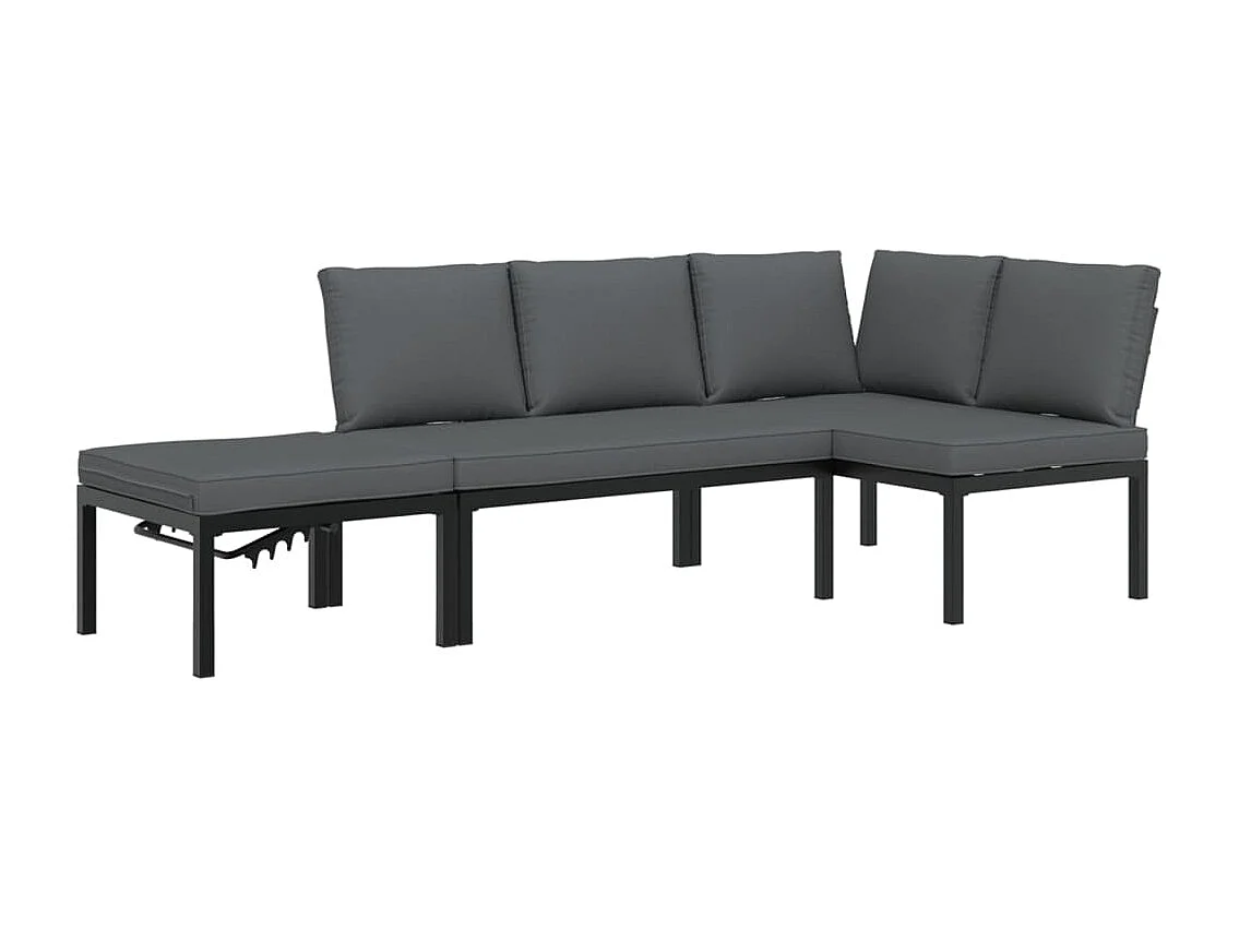 Set Divani da Giardino 3 pz con Cuscini in Alluminio Nero