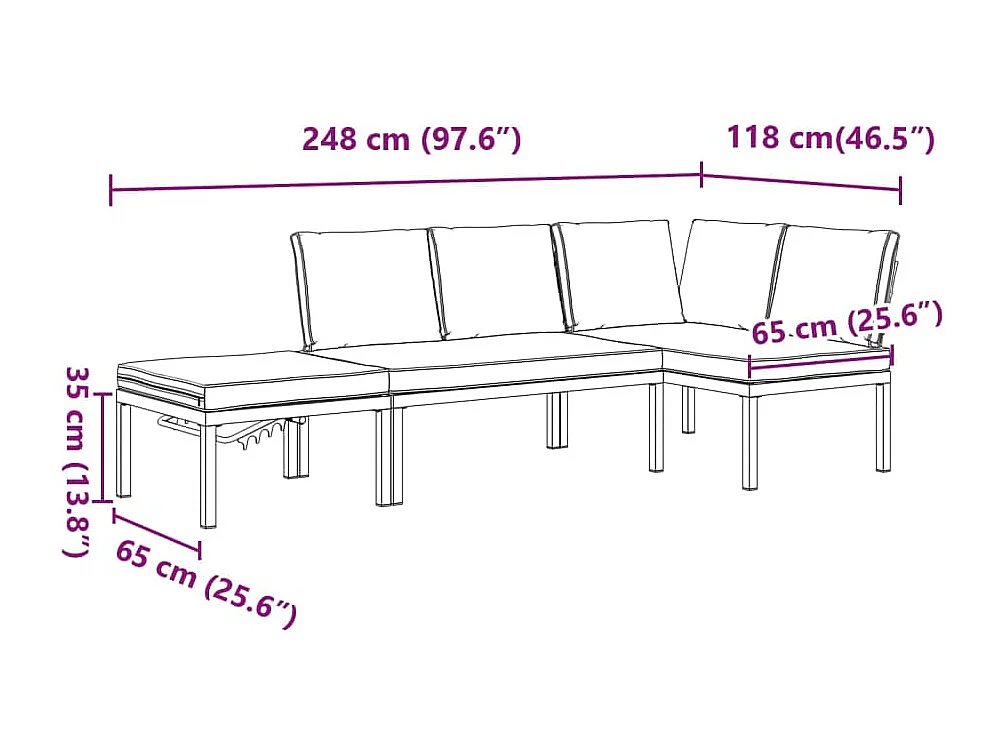 Set Divani da Giardino 3 pz con Cuscini in Alluminio Nero