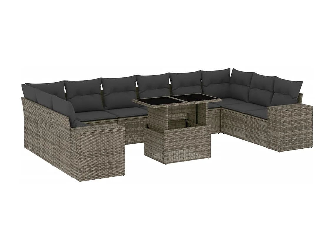 Salon de jardin 11 pcs avec coussins gris résine tressée