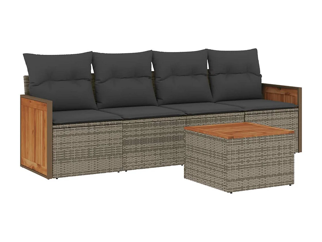Set Divano da Giardino 5 pz con Cuscini Grigio in Polyrattan