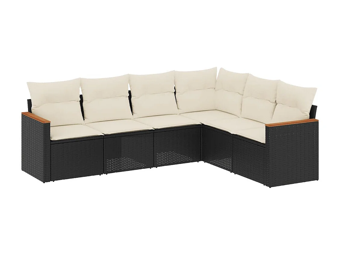 Set Divano da Giardino 6 pz con Cuscini Nero in Polyrattan