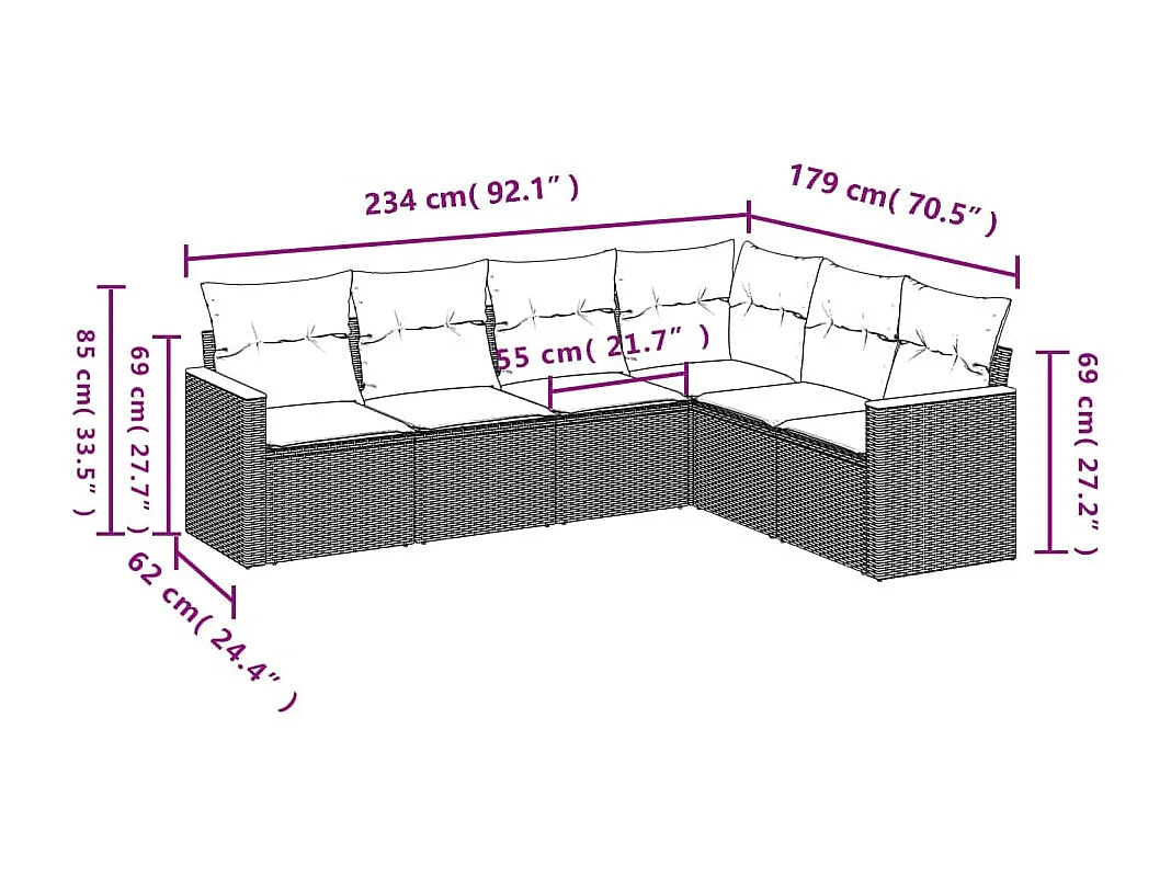 Set Divano da Giardino 6 pz con Cuscini Nero in Polyrattan