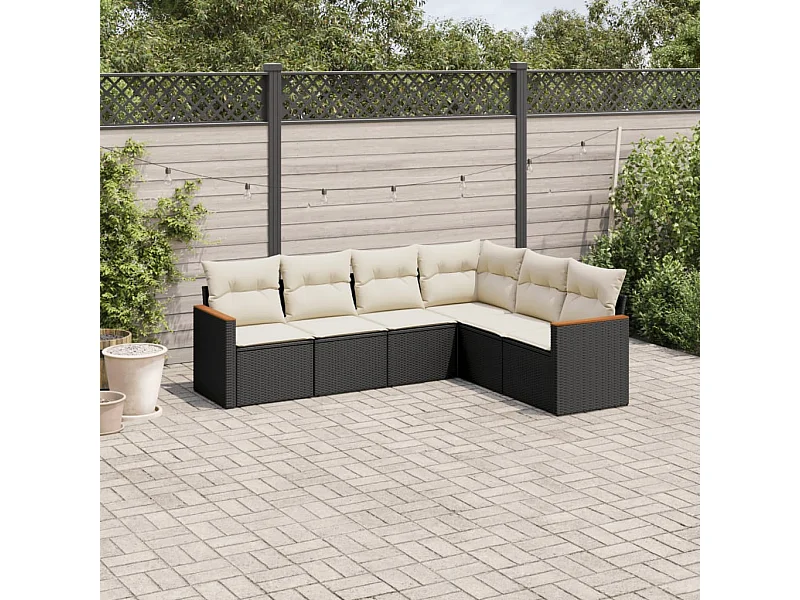 Set Divano da Giardino 6 pz con Cuscini Nero in Polyrattan