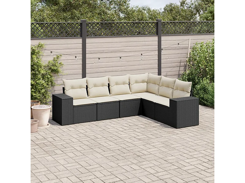 Set Divano da Giardino 6 pz con Cuscini Nero in Polyrattan