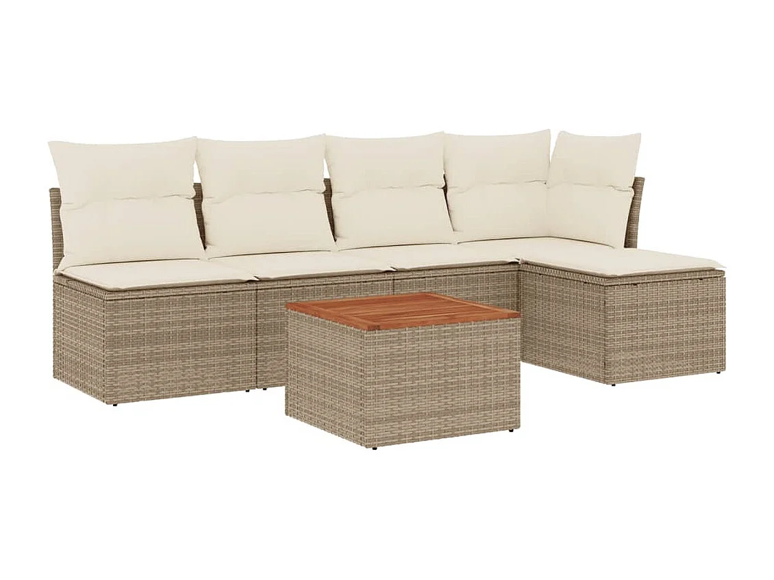 Set Divano da Giardino 6 pz con Cuscini Beige in Polyrattan