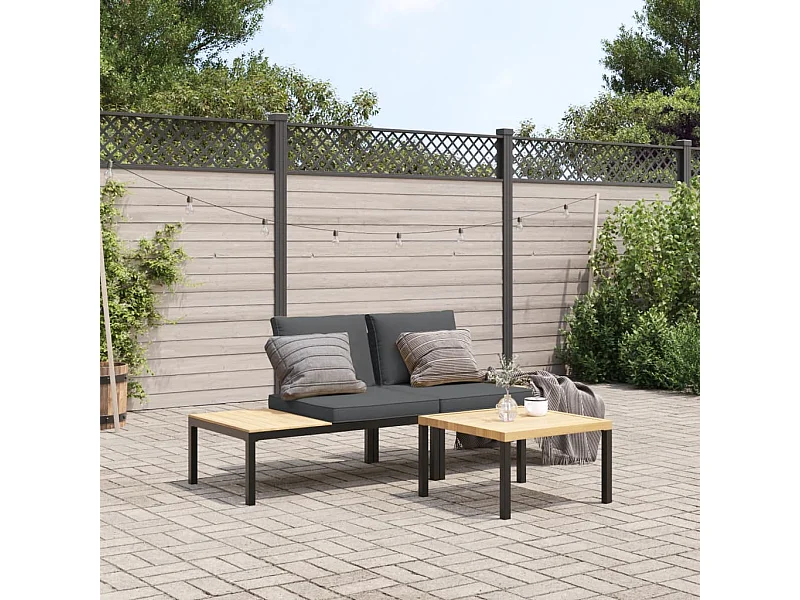 3-delige Loungeset met kussens aluminium zwart