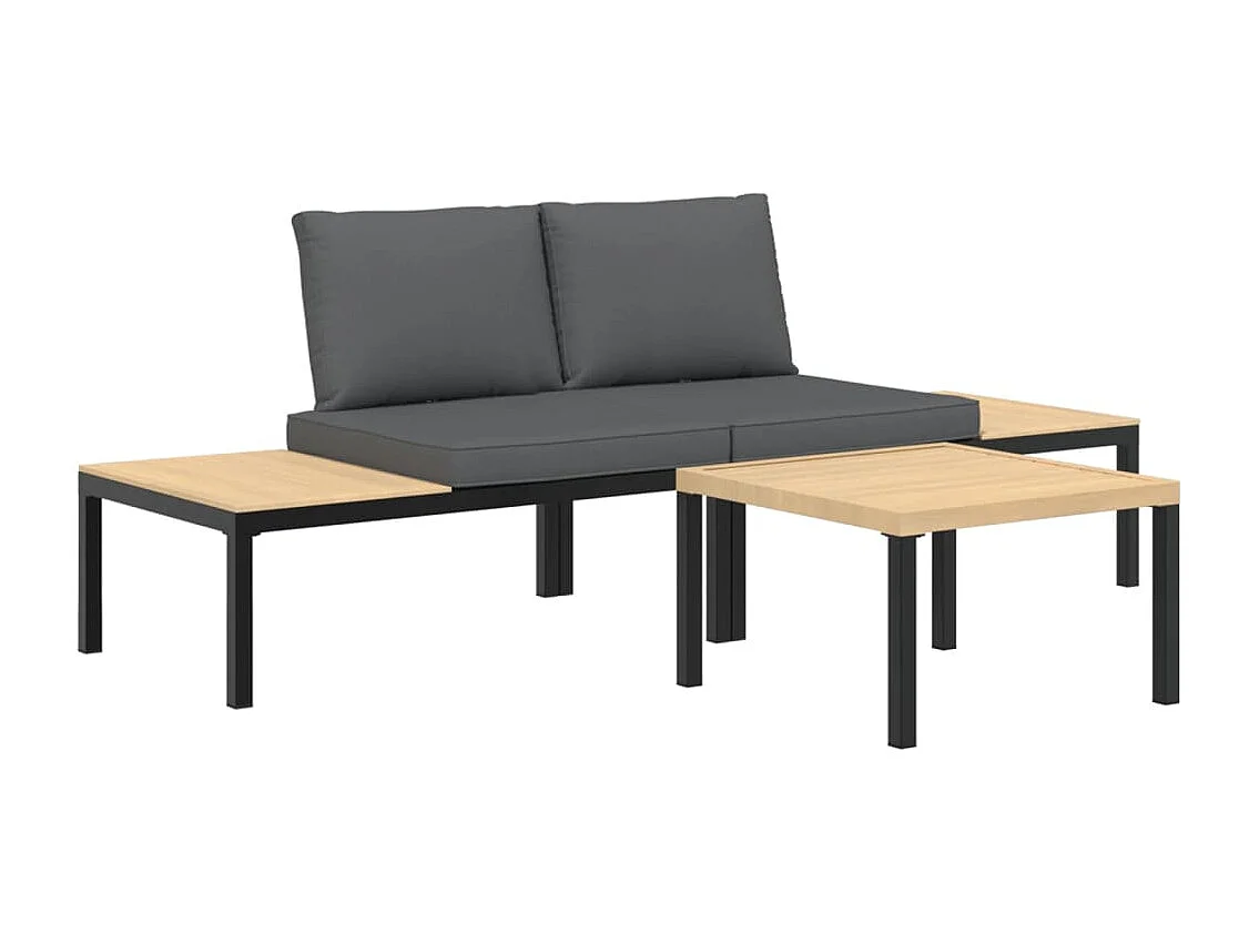 Salon de jardin 3 pcs avec coussins noir aluminium