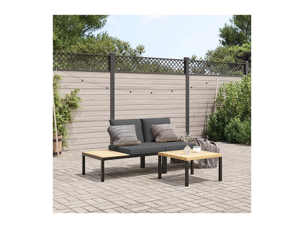 Set Divani da Giardino 3 pz con Cuscini in Alluminio Nero