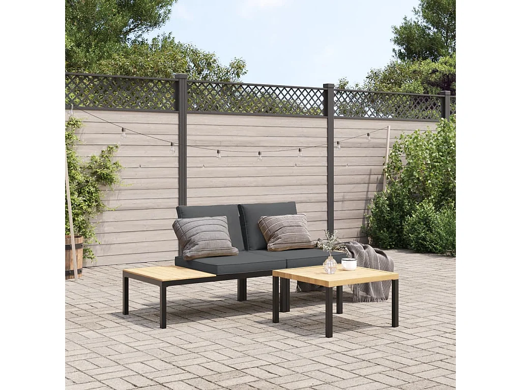 Set de sofás de jardín con cojines 3 piezas aluminio negro