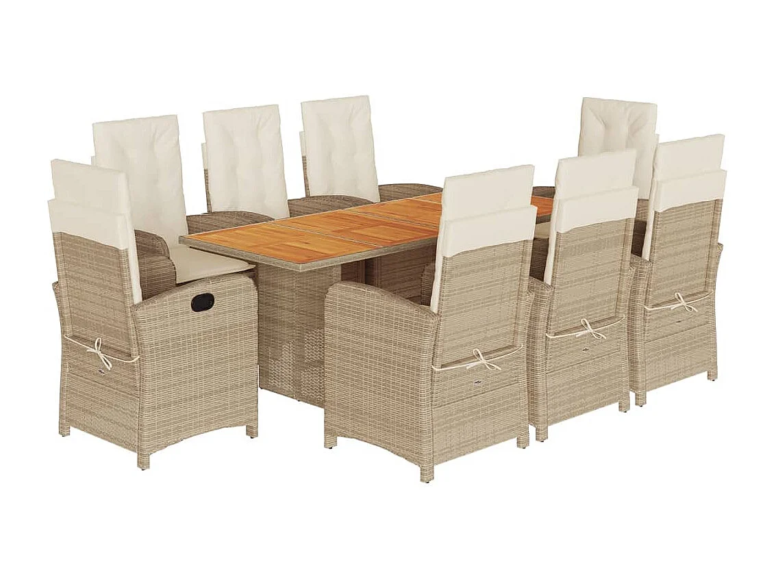 Ensemble à manger de jardin et coussins 9 pcs beige Poly rotin