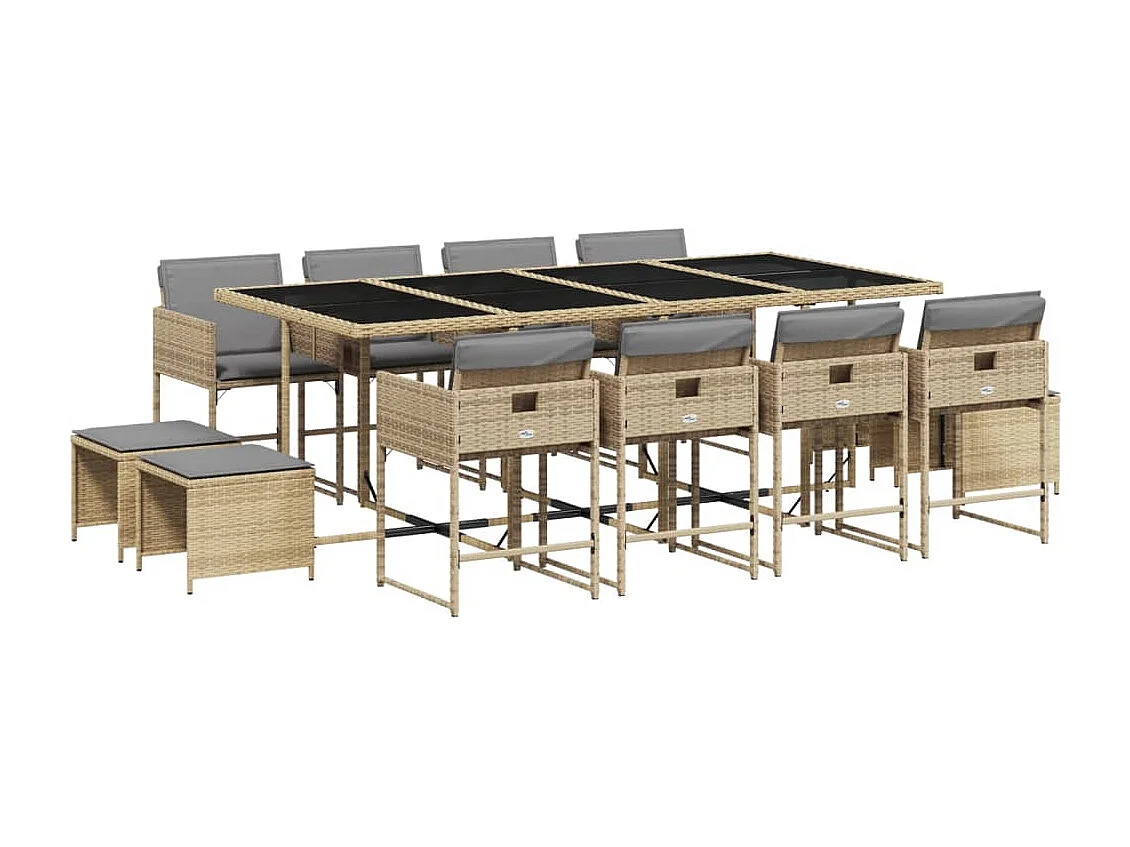 Set Pranzo da Giardino 13 pz con Cuscini Beige Misto Polyrattan