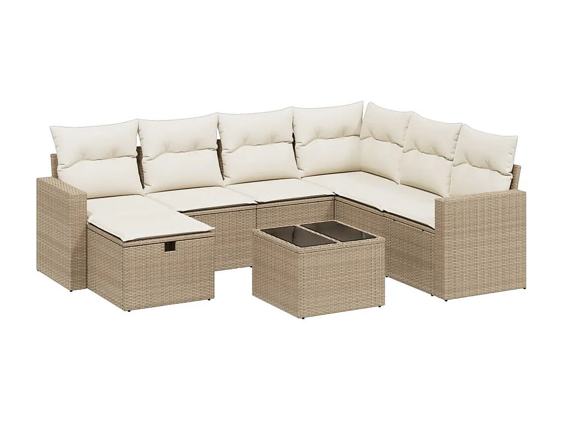 8-tlg. Garten-Sofagarnitur mit Kissen Beige Poly Rattan
