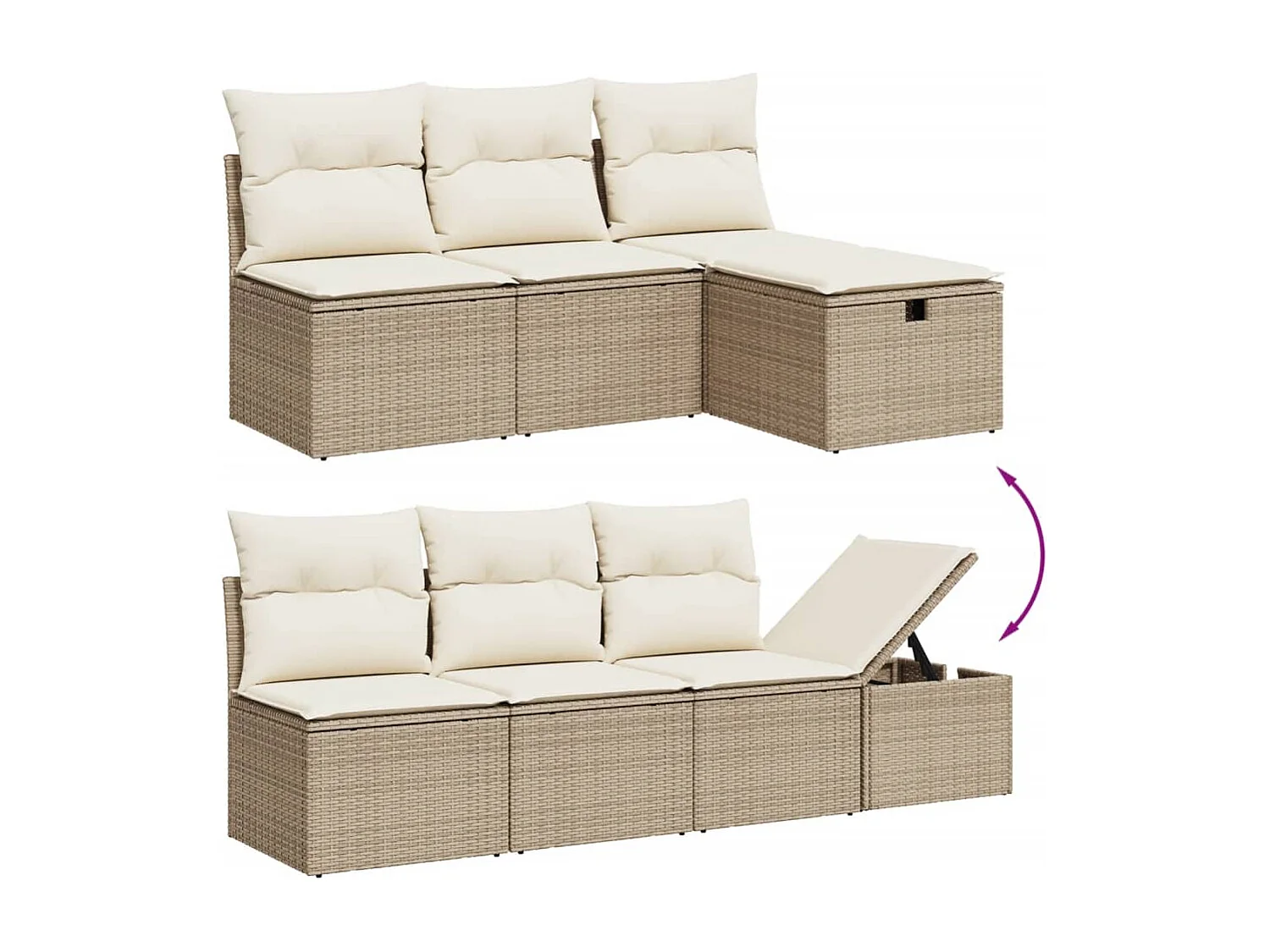 8-tlg. Garten-Sofagarnitur mit Kissen Beige Poly Rattan