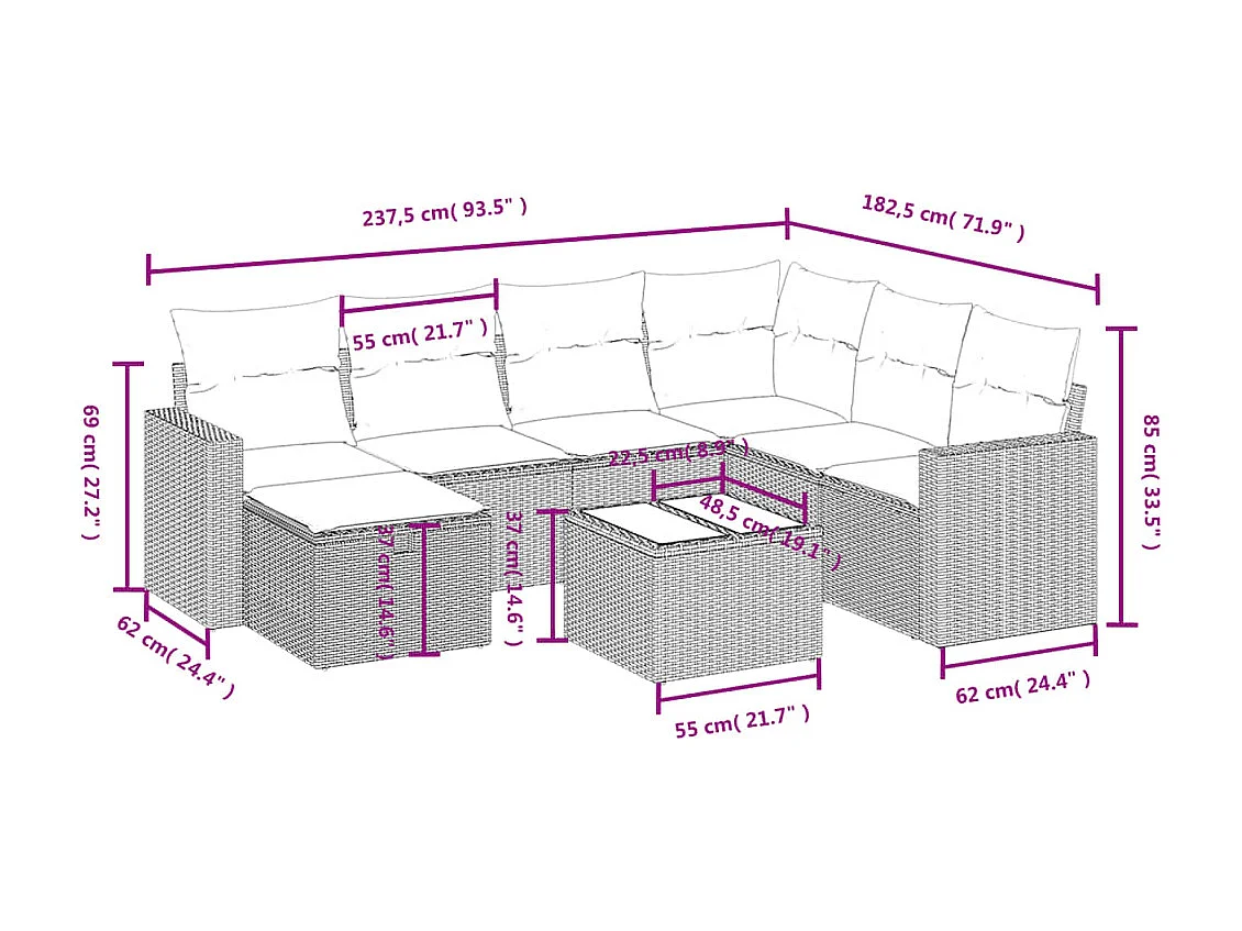 8-tlg. Garten-Sofagarnitur mit Kissen Beige Poly Rattan