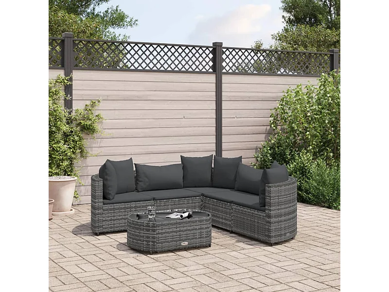 Set Divano da Giardino 6 pz con Cuscini Grigio in Polyrattan