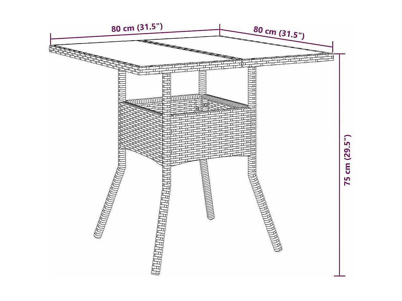 Set da Pranzo da Giardino 3pz con Cuscini Polyrattan e Vetro