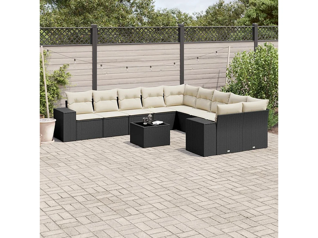 Set Divani da Giardino 11 pz con Cuscini in Polyrattan Nero