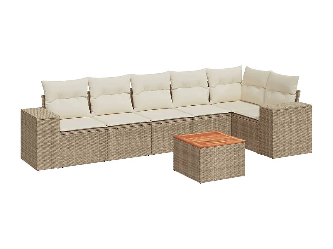 Salon de jardin avec coussins 7 pcs beige résine tressée