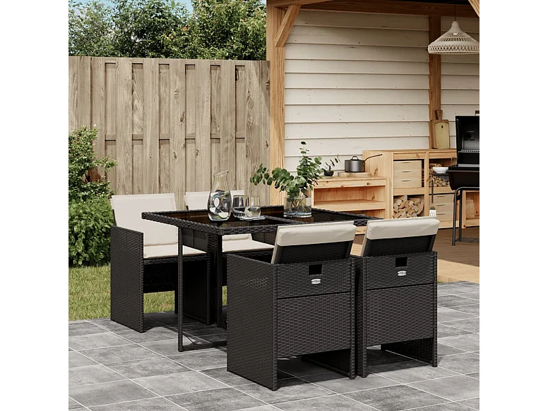 Ensemble à manger de jardin coussins 5pcs Noir Résine tressée