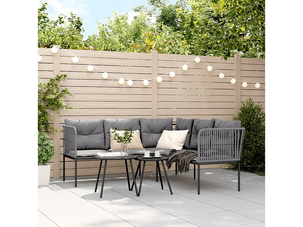 Set Divano da Giardino con Cuscini Nero Acciaio e Textilene