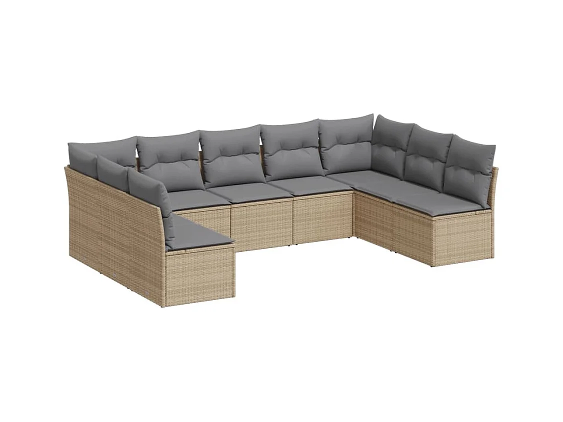 Salon de jardin avec coussins 9 pcs beige résine tressée