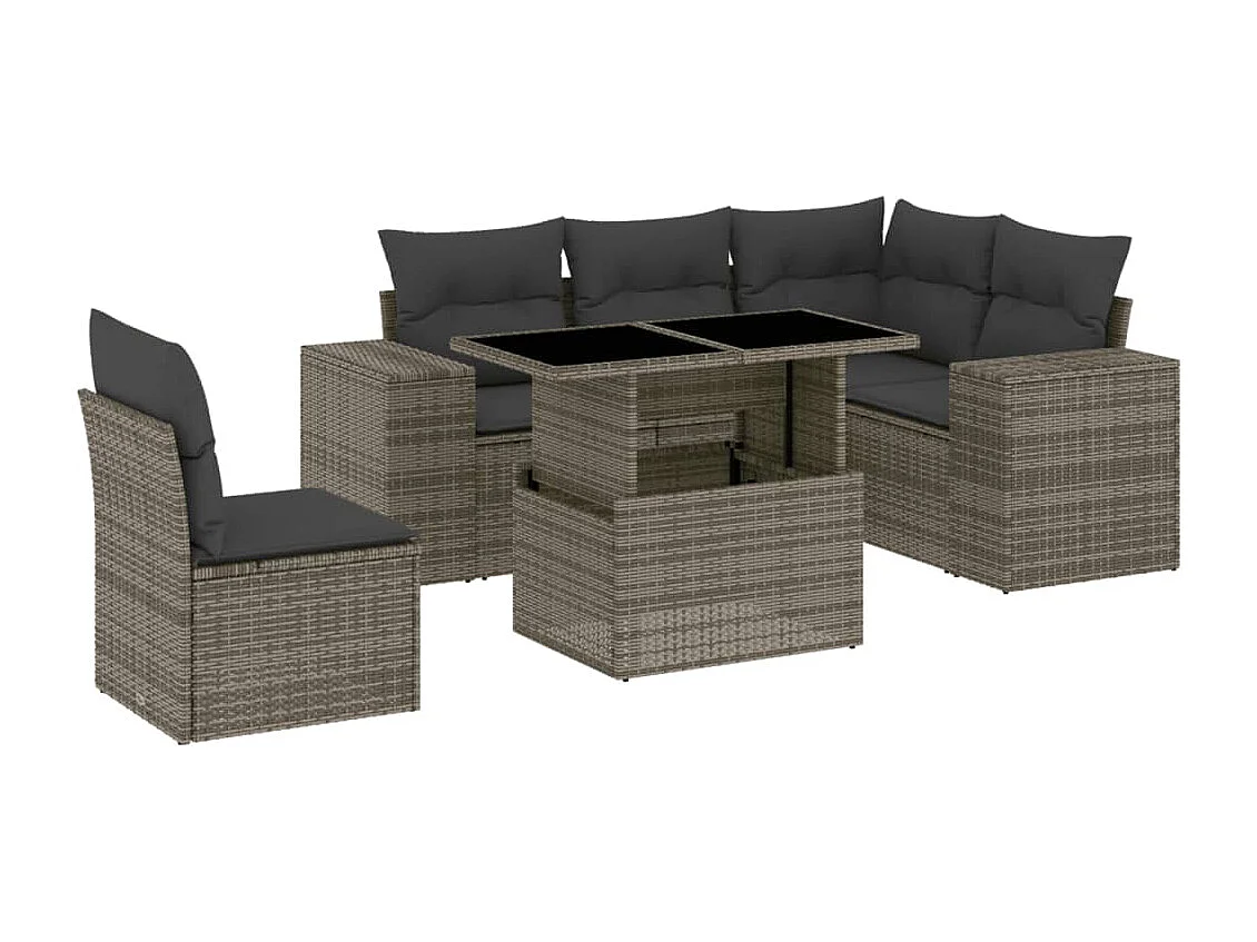 Set Divano da Giardino 6 pz con Cuscini Grigio in Polyrattan