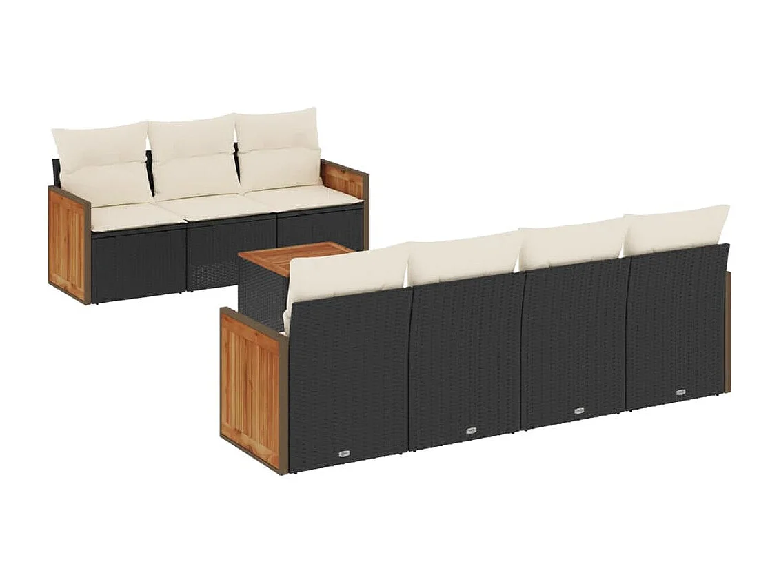 Salon de jardin 8 pcs avec coussins noir résine tressée