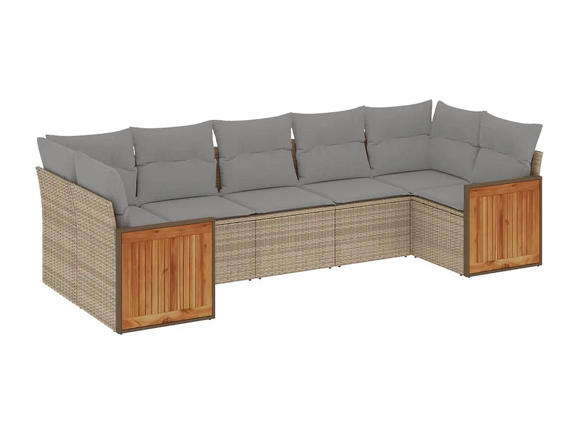 Salon de jardin avec coussins 7 pcs beige résine tressée