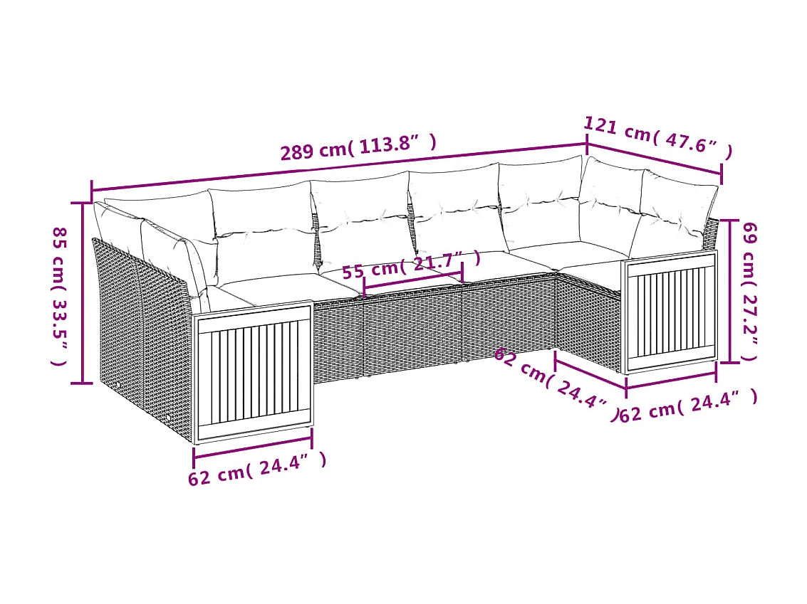 Salon de jardin avec coussins 7 pcs beige résine tressée