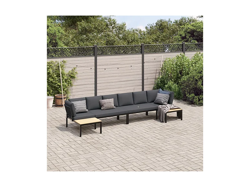 4-delige Loungeset met kussens aluminium zwart