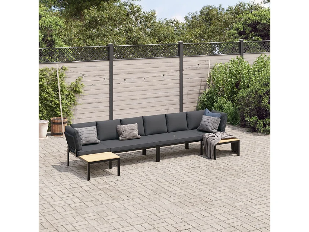 Salon de jardin 4 pcs avec coussins noir aluminium