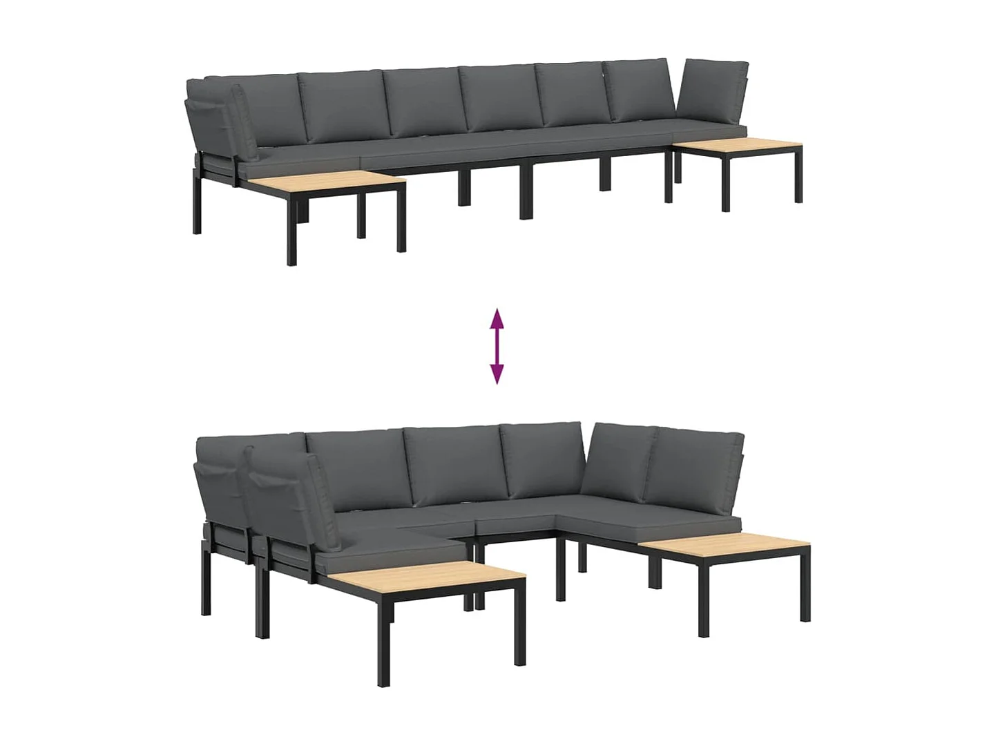 Salon de jardin 4 pcs avec coussins noir aluminium