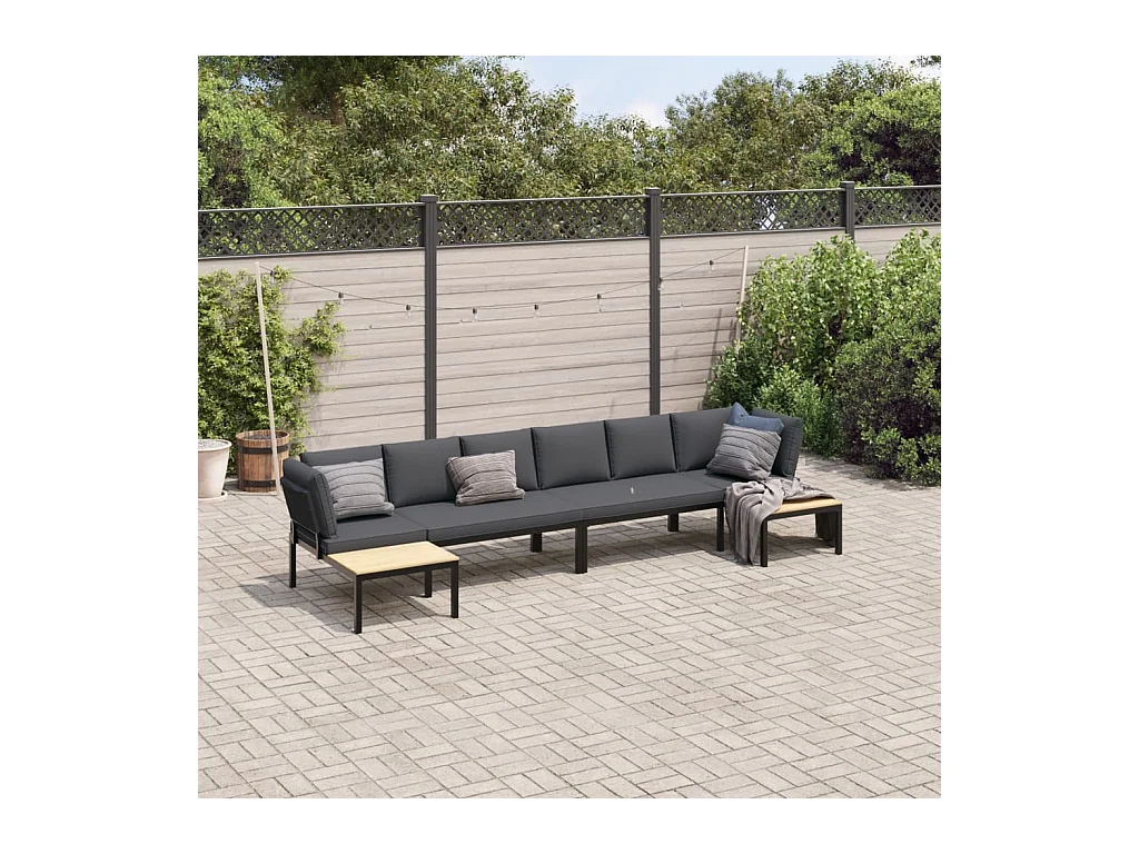 Set Divani da Giardino 4 pz con Cuscini in Alluminio Nero