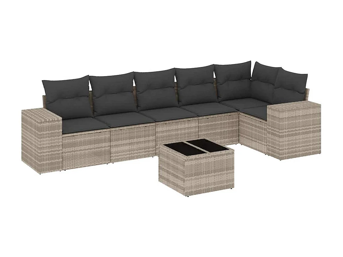 7-delige Loungeset met kussens poly rattan lichtgrijs