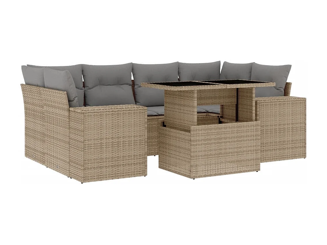 Set Divani da Giardino 7 pz con Cuscini Beige in Polyrattan