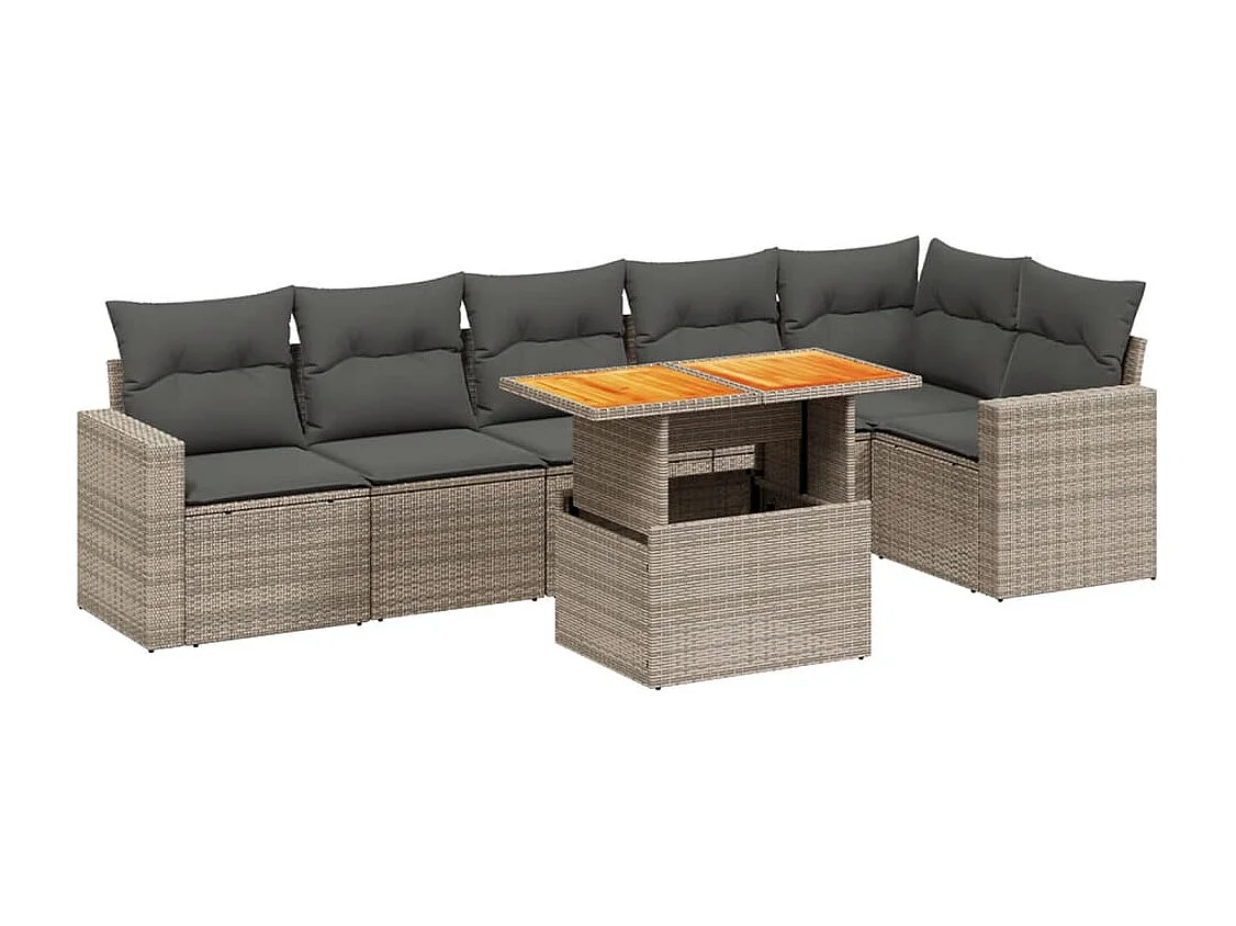 Set Divani da Giardino 7 pz con Cuscini Grigio in Polyrattan