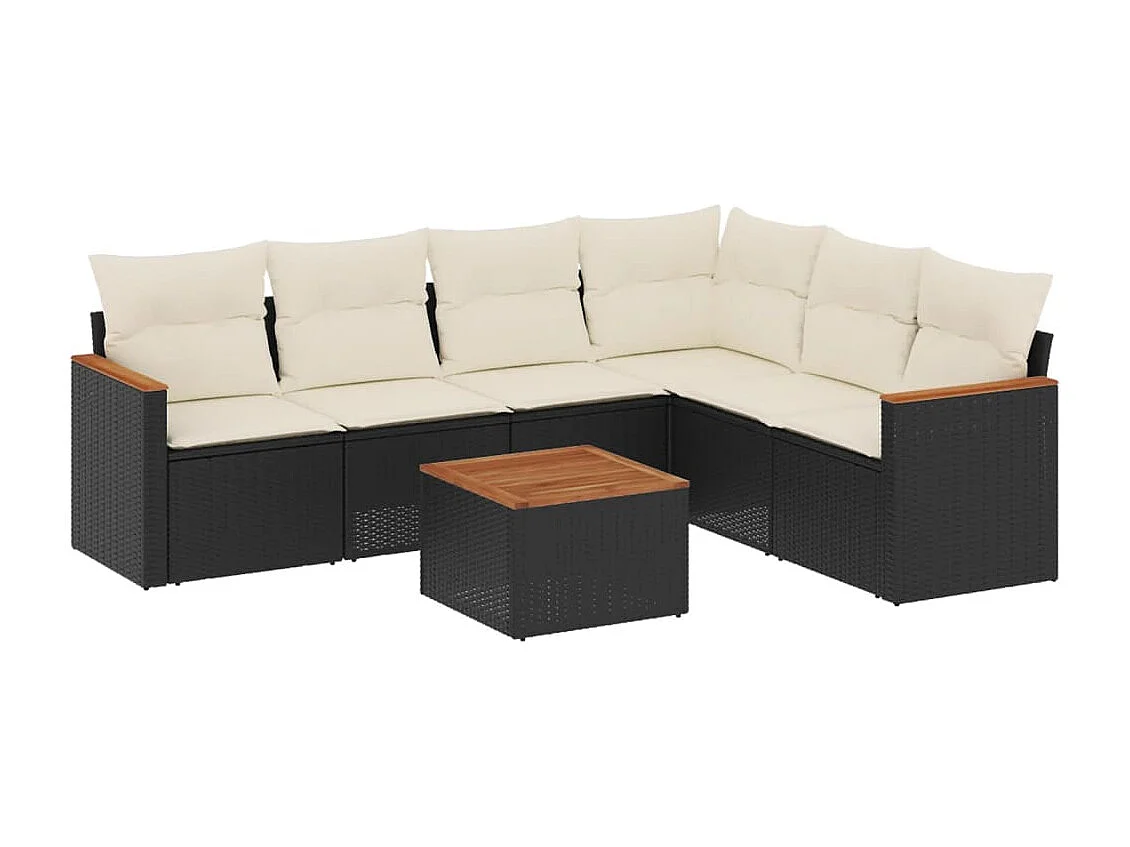 Set Divani da Giardino con Cuscini 7pz Nero Polyrattan